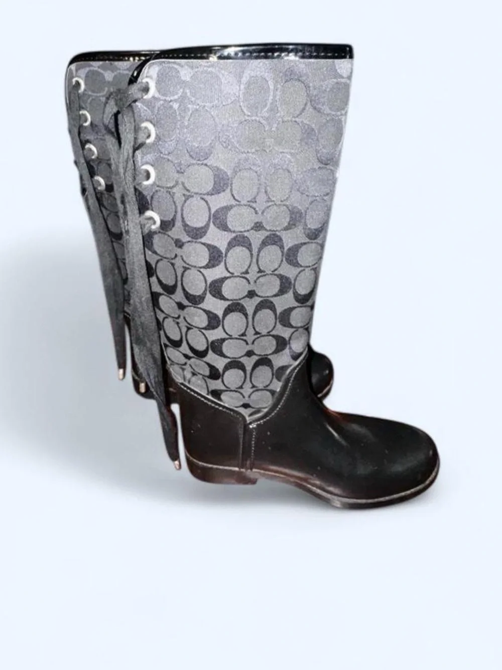 Coach Over-the-Knee Black Rain Boots with Signature Logo